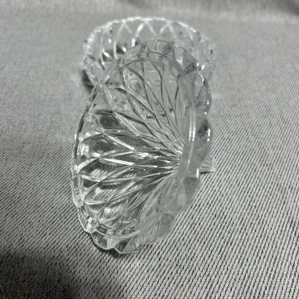 Vintage Glass Hershey Kiss Shaped Candy Dish Clear Diamond Cut Trinket Bowl Lid